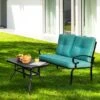 Tangkula 2PCS Patio Conversation Set Outdoor Loveseat W/Coffee Table & Cushions