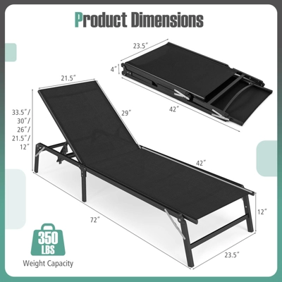 Tangkula Lounge Chair Outdoor Set Of 2 Foldable Patio Chaise Lounge Chairs With 5-Position Adjustable Backrests Heavy Duty Metal Frame No Assembly 8 Tangkula Lounge Chair Outdoor Set Of 2 Foldable Patio Chaise Lounge Chairs With 5-Position Adjustable Backrests Heavy Duty Metal Frame No Assembly - Image 8