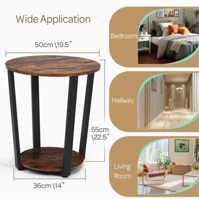 Tangkula 2 PCS 2-Tier Industrial Round End Table Metal Sofa Side Table With Storage Shelf 6 Tangkula 2 PCS 2-Tier Industrial Round End Table Metal Sofa Side Table With Storage Shelf - Image 6