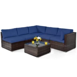 Tangkula 6PCS Wicker Patio Sectional Conversation Furniture Set With Coffee Table & Seat Cushions Navy/Black/Turquoise/Red -Tangkula GUEST 30b51f1b cf22 442f 8603 6a04a1937964