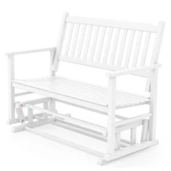 Tangkula 2 Seats Outdoor Glider Bench Poplar Wood Patio Swing Glider Loveseat Chair W/ Armrests -Tangkula GUEST 30ff5549 5849 4ef3 b79f 71ad621e8fa4