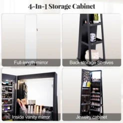 Tangkula 64" Jewelry Cabinet Armoire W/ 3-Color Lights Adjustable Shelves & Wheels -Tangkula GUEST 310241d0 ff4c 4bb3 be77 a39372ce2b19