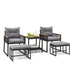 Tangkula 5 Piece Patio Conversation Set PE Rattan Wicker Chairs W/ 2 Ottomans Soft Cushions -Tangkula GUEST 3108609e 2f69 456f 983d ea56ad0079ba