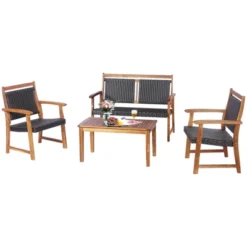 Tangkula 4PCS Patio Rattan Furniture Set Cushioned Loveseat & Table Set W/Acacia Wood Frame -Tangkula GUEST 310de5ac 3320 4394 a9d9 5fba645ccc17