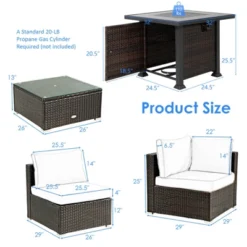 Tangkula 6 Piece Patio Wicker Conversation Set, Outdoor Rattan Sofa Set W/ 32" Propane Fire Pit Table, 50,000 BTU Heat, Tempered Glass Tabletop Black/Navy Blue/Red/Turquoise/Off White -Tangkula GUEST 3159c01e 2401 48f0 a640 0b8a036a87a0