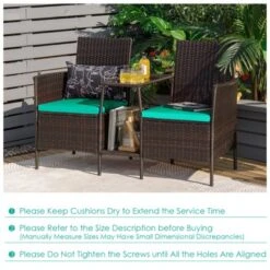 Tangkula Patio Loveseat 2 Person Cushioned Seats With Center Table Outdoor Rattan Furniture Set Turquoise/ Red 12 Tangkula Patio Loveseat 2 Person Cushioned Seats With Center Table Outdoor Rattan Furniture Set Turquoise/ Red -Tangkula GUEST 31716061 d31f 4f64 85d1 64d29ee81d01