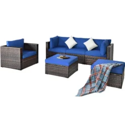 Tangkula 6PCS Rattan Patio Furniture Set Cushioned Sofa Chair Ottoman Turquoise/Red/Navy/Black/White -Tangkula GUEST 3195510e 85be 4d70 b995 896778df2532