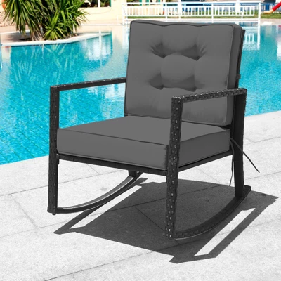 Tangkula Outdoor Wicker Rocking Chair Glider Rattan Rocker Recliner With Cushion 11 Tangkula Outdoor Wicker Rocking Chair Glider Rattan Rocker Recliner With Cushion - Image 11