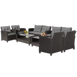 Tangkula Set Of 8 Outdoor Rattan Furniture Set PE Wicker Sectional Sofa With Loveseat Chair & Glass Table Patio Cushioned Conversation Sets Gray -Tangkula GUEST 32007d39 09ca 4de6 a83b 134bca293f08