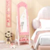 Tangkula Kids Jewelry Armoire Cabinet Freestanding Full Length Dressing Mirror With Large Capacity Pink/White