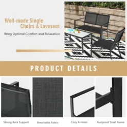 Tangkula 4 PCS Patio Furniture Set Outdoor Conversation Set W/Glass Coffee Table Garden Bistro Set Gray 15 Tangkula 4 PCS Patio Furniture Set Outdoor Conversation Set W/Glass Coffee Table Garden Bistro Set Gray -Tangkula GUEST 3292ea1a 877a 44e2 a8e2 efe9d89f3c3f