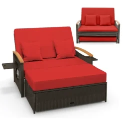 Tangkula Patio Rattan Daybed Set W/ Cushioned Loveseat & Storage Ottoman -Tangkula GUEST 329f2465 f03a 4841 8d27 d79c12153462
