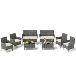 Tangkula Set Of 8 Patio Furniture Set W/Washable Cushions & Tempered Glass Coffee Table -Tangkula GUEST 32aca498 7e21 4cbc 9fd2 5a20f8d69bca