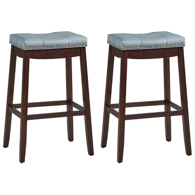 Tangkula Set Of 4 Saddle Bar Stools Backless Nailhead Counter Stool With Grey Cushions Coffee/White 8 Tangkula Set Of 4 Saddle Bar Stools Backless Nailhead Counter Stool With Grey Cushions Coffee/White - Image 8