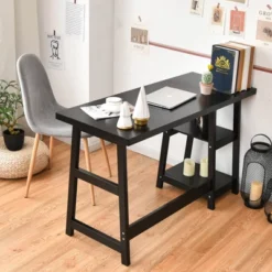 Tangkula Trestle Computer Desk Indoor Office Workstation For Home Office With 2-Tier Storage Shelves -Tangkula GUEST 330b100a 2f6b 4316 92da 0dc592cb9150
