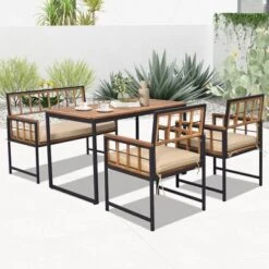 Tangkula 4 Pieces Acacia Wood Patio Dining Set W/ 1 Rectangular Table & 1 Loveseat & 2 Armchairs -Tangkula GUEST 33858b4b b0f0 479c a625 2c9f8f0e393c