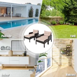 Tangkula 5-Piece Patio Rattan Conversation Set Cushioned Sofas And Ottoman Set With Table -Tangkula GUEST 3396cfe4 0513 44bd 8e00 7cdb6d5909ec