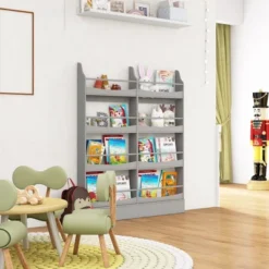 Tangkula 4-Tier Kids Bookshelf Toy Storage Bookcase Rack Wall W/ Anti-toppling Kits -Tangkula GUEST 33a9742b 8bf0 4a0d 9da2 f5cb9fe27a98