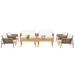 Tangkula 8-Piece Patio Acacia Wood Furniture Set Outdoor PE Rattan Conversation Set With Removable Cushions 18 Tangkula 8-Piece Patio Acacia Wood Furniture Set Outdoor PE Rattan Conversation Set With Removable Cushions -Tangkula GUEST 33b643d8 fbd3 4872 8124 08f52fcc8adb