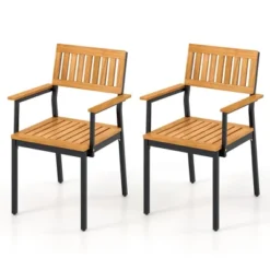 Tangkula Patio Dining Chair Set Of 2 Outdoor Chairs W/Metal And Acacia Wood Frame Armrests All-Weather Bistro Chairs -Tangkula GUEST 33ddc318 f9bf 42fc b520 5ed132fd89c5