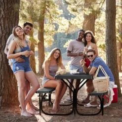 Tangkula Outdoor Picnic Table Bench Set Patio Camping Table W/Steel Frame & Wood Texture Tabletop For Garden -Tangkula GUEST 33f8c562 eae7 45a4 b6ec 36558925e742