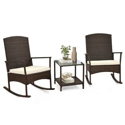 Tangkula 3 Pieces Rocking Wicker Bistro Set Outdoor Front Porch Rocker Chairs Conversation Set 11 Tangkula 3 Pieces Rocking Wicker Bistro Set Outdoor Front Porch Rocker Chairs Conversation Set - Image 11