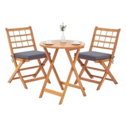 Tangkula 3 Piece Patio Wood Bistro Set Folding Table Chair Set W/Soft Seat Cushions Acacia Wood Frame High-Back Portable Chairs -Tangkula GUEST 347279d9 6938 4b8c b705 05df6936225f