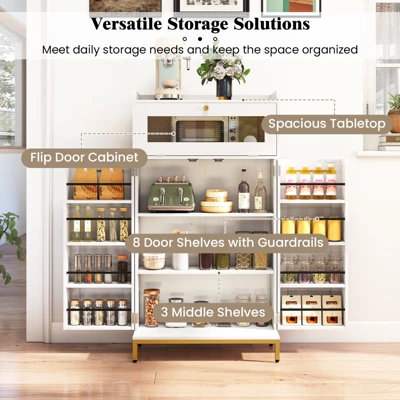 Tangkula Kitchen Pantry Cabinet Power Outlet & APP Control LED Lights Acrylic Flip Door 4 Tangkula Kitchen Pantry Cabinet Power Outlet & APP Control LED Lights Acrylic Flip Door - Image 4