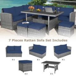 Tangkula 7PCS Rattan Patio Sectional Sofa Set Conversation Set W/ Navy Cushions -Tangkula GUEST 34ea37a5 cc78 41a6 912b b294d6001746