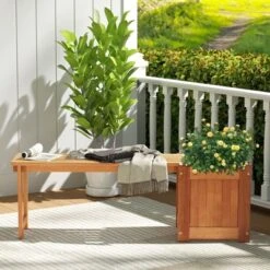 Tangkula Bench With Planter Box 2 In 1 Wooden Flower Box Kit With Seat Open-ended Base Slotted Construction 1/2pcs