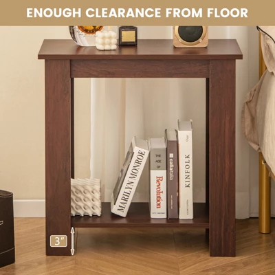 Tangkula Wood End Table 2-tier Rectangular Side Table Home Accent Table W/ Storage Shelf Small Night Stands Sofa Side Coffee Table Mahogany/White 6 Tangkula Wood End Table 2-tier Rectangular Side Table Home Accent Table W/ Storage Shelf Small Night Stands Sofa Side Coffee Table Mahogany/White - Image 6