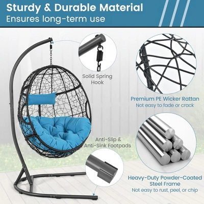 Tangkula Hanging Hammock Chair Egg Swing Chair W/ Blue Cushion Pillow Stand 5 Tangkula Hanging Hammock Chair Egg Swing Chair W/ Blue Cushion Pillow Stand - Image 5