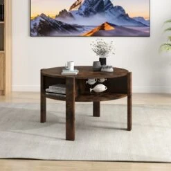 Tangkula Round Coffee Table With 4 Side Compartments 2-Tier Circle Coffee Table 11 Tangkula Round Coffee Table With 4 Side Compartments 2-Tier Circle Coffee Table -Tangkula GUEST 36117c4e ec31 4053 b9c5 e3be2dab7cb4