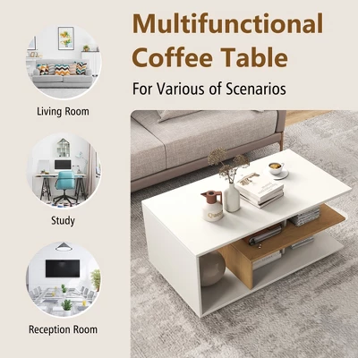 Tangkula Geometric Coffee Table W/ Storage Shelves 3-Tier Rectangular Tea Table 4 Tangkula Geometric Coffee Table W/ Storage Shelves 3-Tier Rectangular Tea Table - Image 4