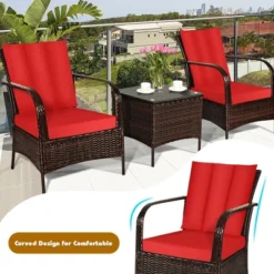 Tangkula 3PCS Patio Rattan Conversation Set Outdoor Furniture Set W/ Table Cushions -Tangkula GUEST 3626cfe5 9e5a 41b0 8265 a65fb593b464