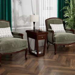 Tangkula 2PCS End Side Table W/ Drawer Shelf Nightstand Rubber Wood Classic Espresso -Tangkula GUEST 362ba7ed 5513 4043 868e 3b85eded7ff5