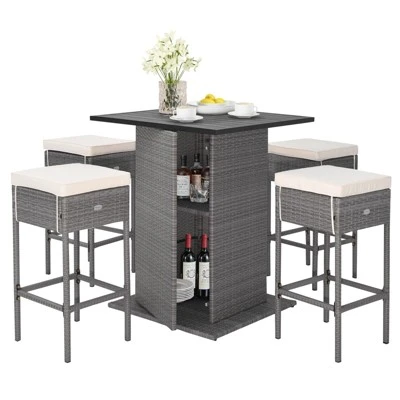 Tangkula 5PCS Wicker Bar Table Set W/ Hidden Storage Shelves Bar Table Stools Patio 1 Tangkula 5PCS Wicker Bar Table Set W/ Hidden Storage Shelves Bar Table Stools Patio