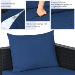 Tangkula 5PCS Cushioned Rattan Patio Conversation Set W/ Ottoman Navy Cushion 13 Tangkula 5PCS Cushioned Rattan Patio Conversation Set W/ Ottoman Navy Cushion -Tangkula GUEST 36f98134 d73c 4706 a837 ba65679dd5da