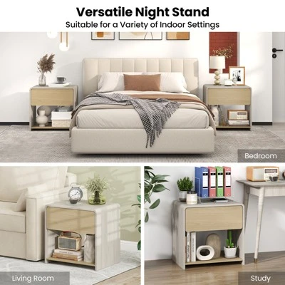Tangkula Modern Style Nightstand 2-Tier Sofa Side Bedside Table W/ Drawer & Open Shelf 5 Tangkula Modern Style Nightstand 2-Tier Sofa Side Bedside Table W/ Drawer & Open Shelf - Image 5