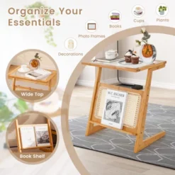 Tangkula 1pc/2pcs Z-shaped Side Table W/ Rattan Shelf Glass Top End Table W/ Magazine Rack Space-saving Sofa Side Bedside Table 15 Tangkula 1pc/2pcs Z-shaped Side Table W/ Rattan Shelf Glass Top End Table W/ Magazine Rack Space-saving Sofa Side Bedside Table -Tangkula GUEST 376e0021 250e 46cc baba 92bdd2259dff