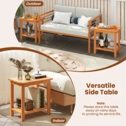 Tangkula 2PCS Outdoor Acacia Wood Side Table 2-Tier Patio End Table W/ Slatted Tabletop -Tangkula GUEST 37704e06 da69 4842 84ce 9d45d2f4149d
