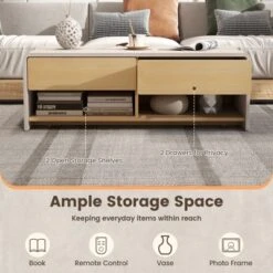 Tangkula Home Coffee Table W/ 2 Drawers & 2 Storage Shelf Rectangle Table Cocktail Table -Tangkula GUEST 377938f2 d9ed 4274 8dbc 3b90efb8a99b