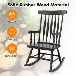 Tangkula 2PCS Wooden Rocking Chair Single Rocker Indoor Garden Patio Yard Black -Tangkula GUEST 3796229b 2344 4315 925e f365bc34147f 1