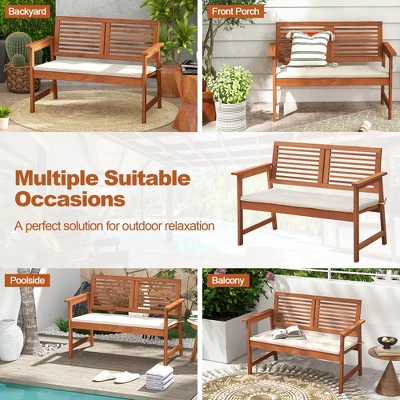 Tangkula Outdoor Bench With Cushion 2-Person Patio Bench W/Slatted Back & Seat Garden Backyard Balcony 1 Tangkula Outdoor Bench With Cushion 2-Person Patio Bench W/Slatted Back & Seat Garden Backyard Balcony