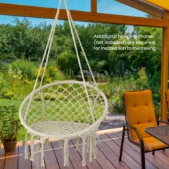 Tangkula Hammock Chair Macrame Swing, Patio Hanging Hammock Chair W/ LED Lights, Hanging Cotton Rope Hammock Swing Chair -Tangkula GUEST 37bf20c0 b318 4a91 bdd4 c5d1d1939807