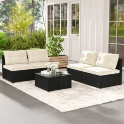 Tangkula 5 Pieces Outdoor Patio Furniture Set Sectional PE Rattan Sofa Set With Cushions And Tempered Glass Coffee Table -Tangkula GUEST 37f26b73 c398 4d5a 958f 55305e76ce1e
