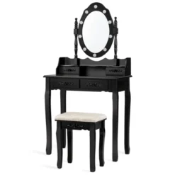 Vanity Table Set Detachable Makeup Table Dressing Desk With Mirror & Cushioned Stool Brown/White/Black -Tangkula GUEST 37f900d5 a2be 4efd bffa a3820a8f3303