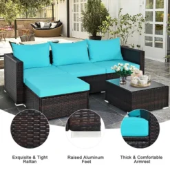 Tangkula 5PCS Patio Rattan Wicker Sofa Furniture Set Sectional Conversation Sofa Set Blue -Tangkula GUEST 387cb88d 5d71 46cc 93ac 3aa7e2e2be73