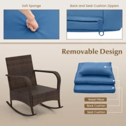 Tangkula 3 Piece Outdoor Rocking Set Rattan Rocker Chairs W/ Tempered Glass Coffee Table -Tangkula GUEST 388d1475 0ca6 4ea7 aed8 c2b9c7f46768