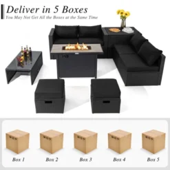 Tangkula 9 PCS Outdoor PE Rattan Wicker Sectional Sofa With 42" 60,000 BTU Gas Fire Pit Table Space-Saving Conversation Set With Storage Box Black -Tangkula GUEST 38bd46cc 1e30 4ae8 8307 71ceefc22362
